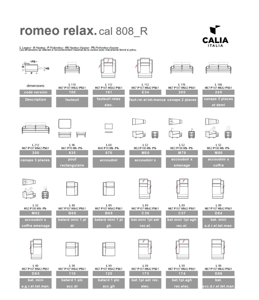 Fiche technique ROMEO calia