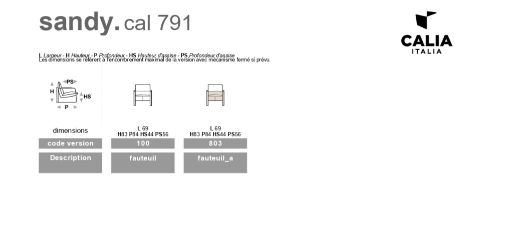 Fiche technique sandy calia