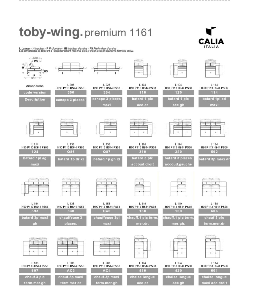 Fiche technique Toby wing calia