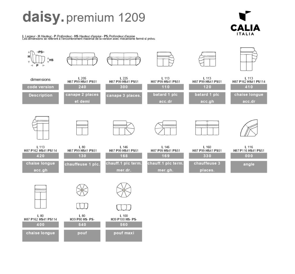 Fiche technique daisy calia