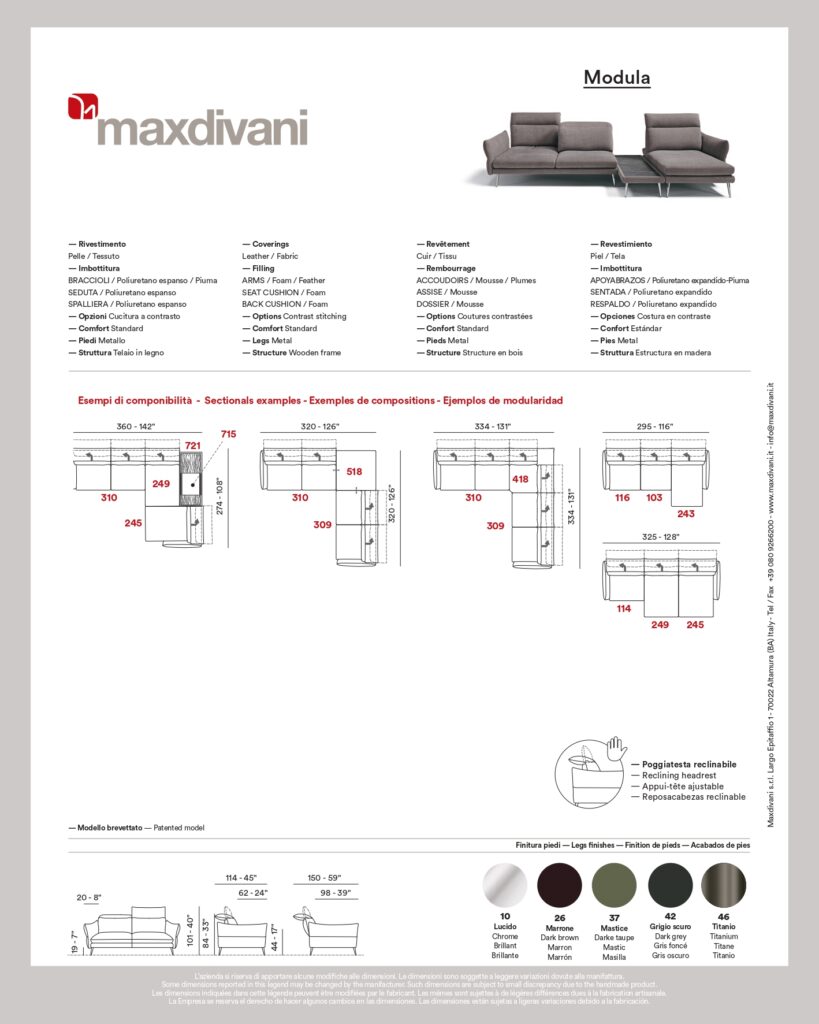 Fiche technique modula Maxdivani